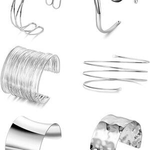 6Pcs Gold Arm Cuff Bracelets Set Adjustable Wide Coil Bangles for Women